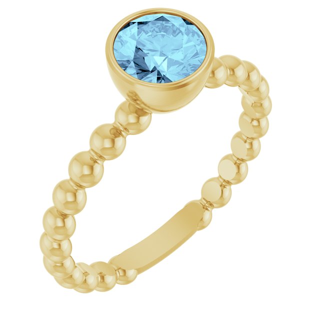 14K Yellow Natural Aquamarine Family Beaded Stackable Ring