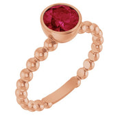 14K Rose Lab-Grown Ruby Family Beaded Stackable Ring