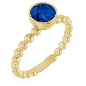 14K Yellow Natural Blue Sapphire Family Beaded Stackable Ring