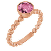 14K Rose Natural Pink Tourmaline Family Beaded Stackable Ring