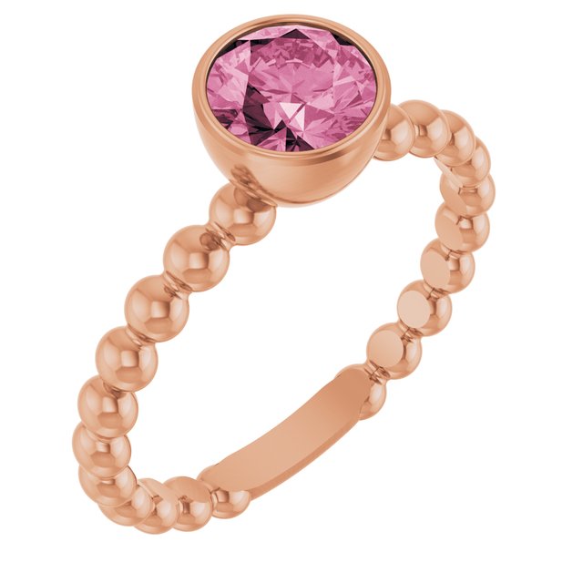 14K Rose Natural Pink Tourmaline Family Beaded Stackable Ring