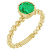 14K Yellow Natural Emerald Family Beaded Stackable Ring