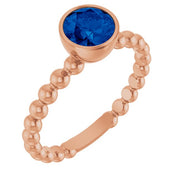 14K Rose Lab-Grown Blue Sapphire Family Beaded Stackable Ring