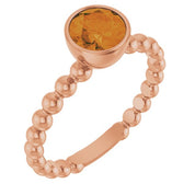 14K Rose Natural Citrine Family Beaded Stackable Ring