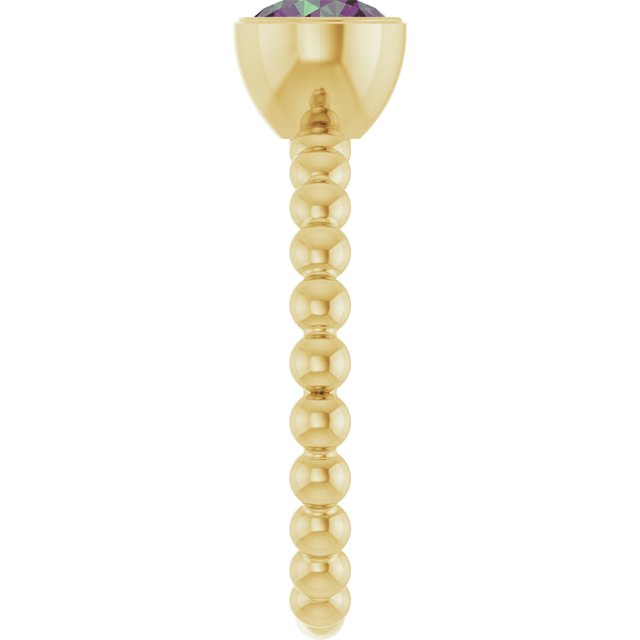 14K Yellow Lab-Grown Alexandrite Family Beaded Stackable Ring