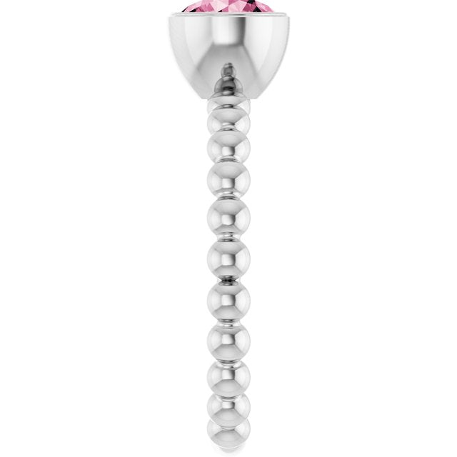 Sterling Silver Natural Pink Tourmaline Family Beaded Stackable Ring