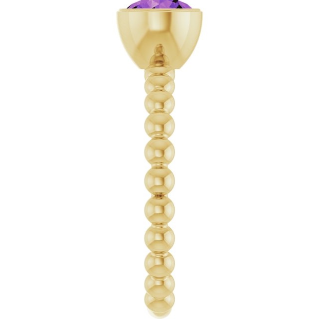 14K Yellow Natural Amethyst Family Beaded Stackable Ring