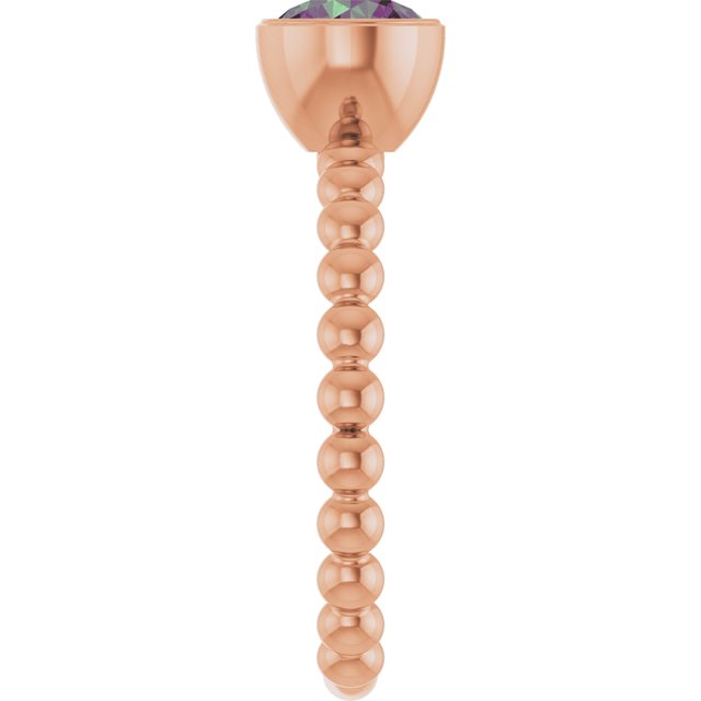 14K Rose Lab-Grown Alexandrite Family Beaded Stackable Ring