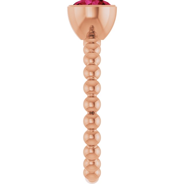 14K Rose Lab-Grown Ruby Family Beaded Stackable Ring