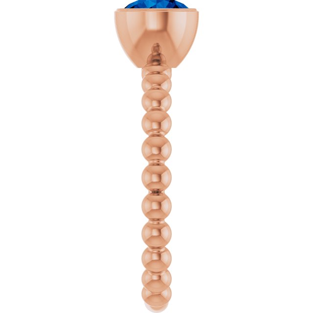 14K Rose Natural Blue Sapphire Family Beaded Stackable Ring