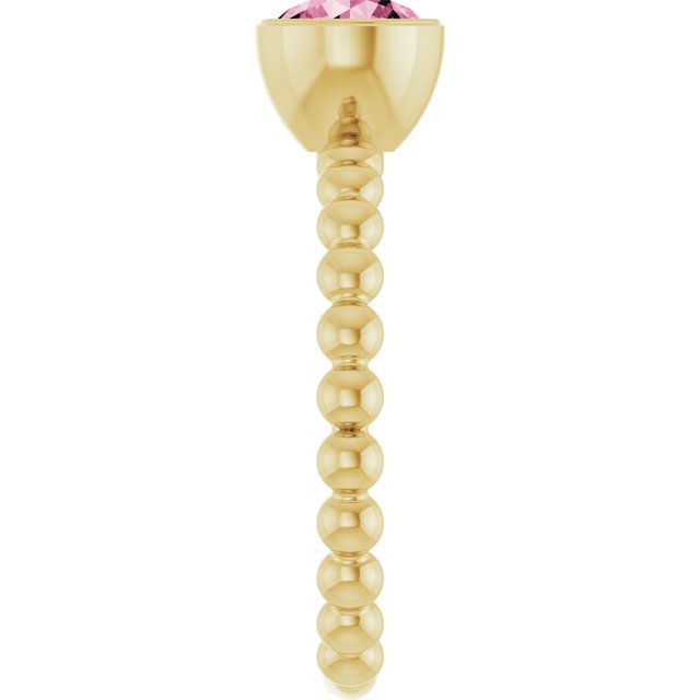 14K Yellow Natural Pink Tourmaline Family Beaded Stackable Ring