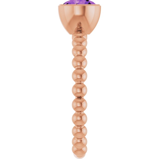 14K Rose Natural Amethyst Family Beaded Stackable Ring