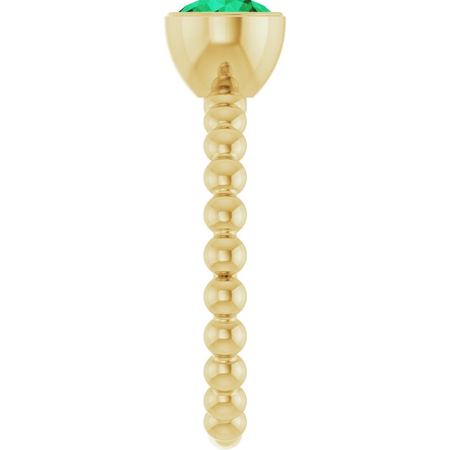 14K Yellow Natural Emerald Family Beaded Stackable Ring