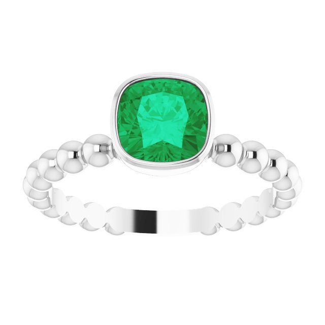 14K White Lab-Grown Emerald Family Stackable Ring