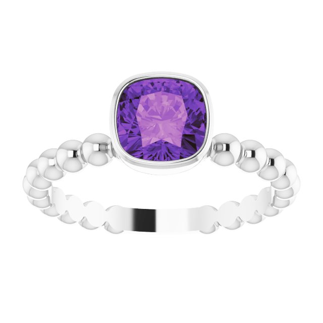 14K White Natural Amethyst Family Stackable Ring