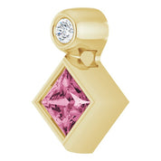 14K Yellow 4x4 mm Square Natural Pink Tourmaline & .03 CT Natural Diamond Pendant