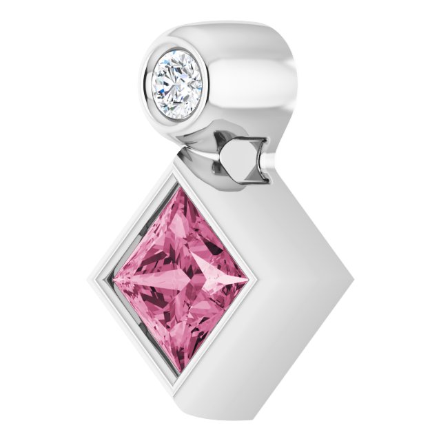 14K White 4x4 mm Square Natural Pink Tourmaline & .03 CT Natural Diamond Pendant