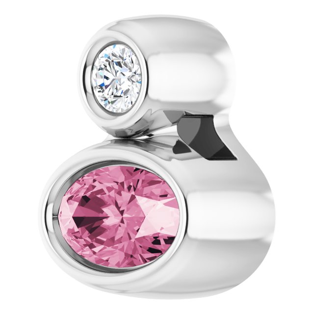 14K White 5x3 mm Oval Natural Pink Tourmaline & .03 CT Natural Diamond Pendant