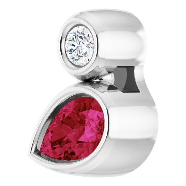 14K White 5x3 mm Pear Lab-Grown Ruby & .03 CT Natural Diamond Pendant