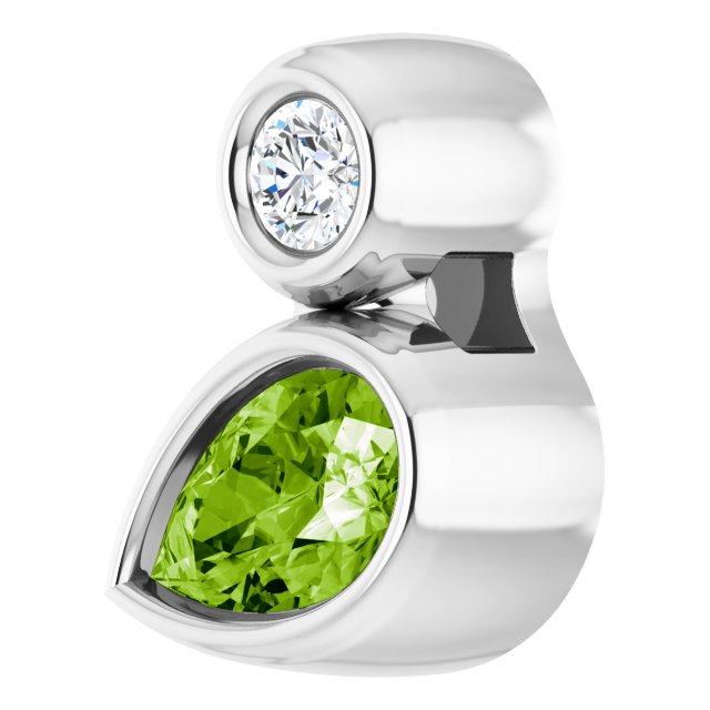 14K White 5x3 mm Pear Natural Peridot & .03 CT Natural Diamond Pendant