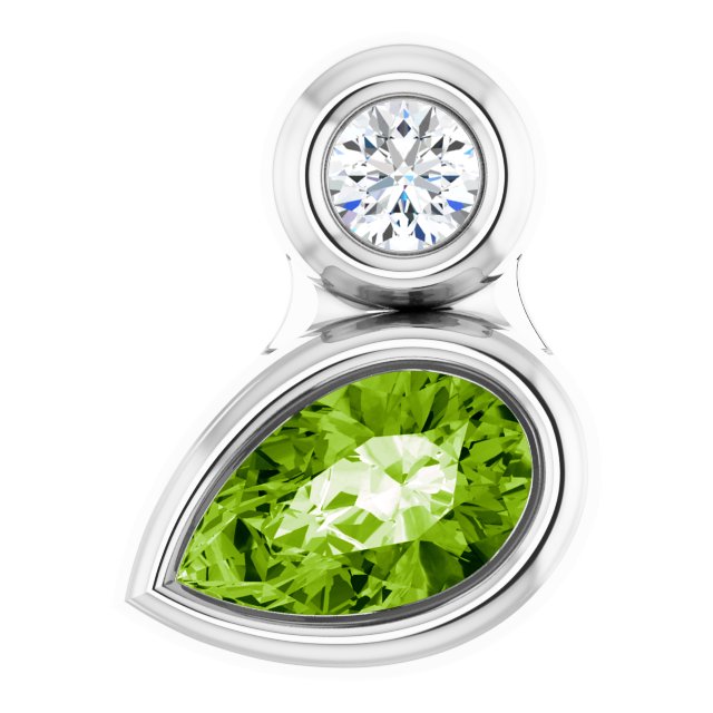 14K White 5x3 mm Pear Natural Peridot & .03 CT Natural Diamond Pendant