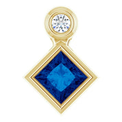 14K Yellow 4x4 mm Square Natural Blue Sapphire & .03 CT Natural Diamond Pendant