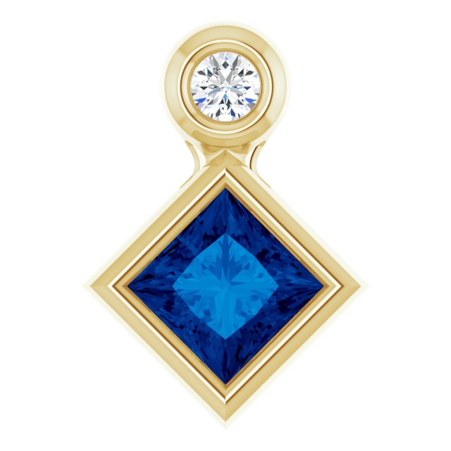 14K Yellow 4x4 mm Square Natural Blue Sapphire & .03 CT Natural Diamond Pendant
