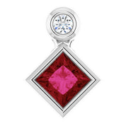 14K White 4x4 mm Square Lab-Grown Ruby & .03 CT Natural Diamond Pendant