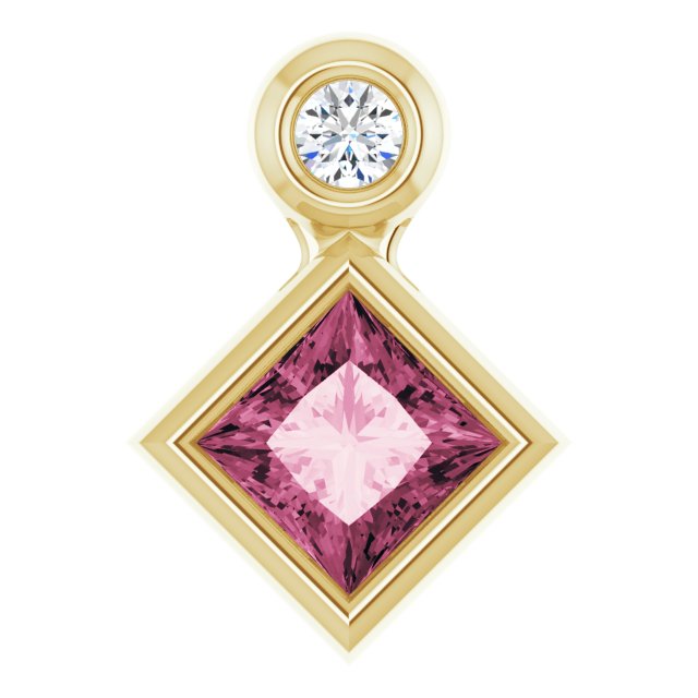14K Yellow 4x4 mm Square Natural Pink Tourmaline & .03 CT Natural Diamond Pendant
