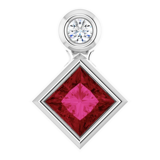14K White 4x4 mm Square Natural Ruby & .03 CT Natural Diamond Pendant