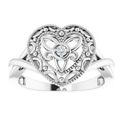 Sterling Silver .025 CTW Natural Diamond Heart Ring Size 6
