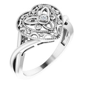 Sterling Silver .025 CTW Natural Diamond Heart Ring Size 5