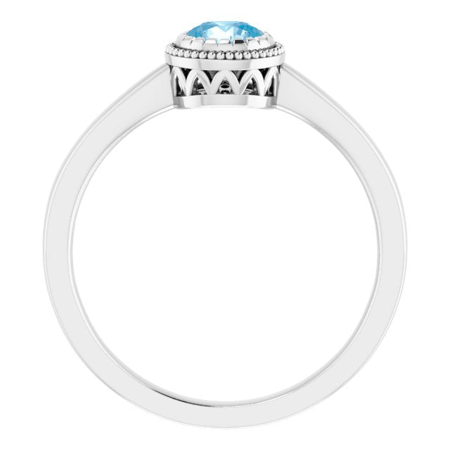 14K White Natural Swiss Blue Topaz Ring