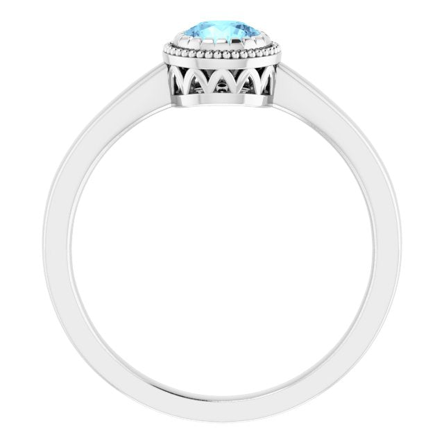 14K White Natural Aquamarine Ring