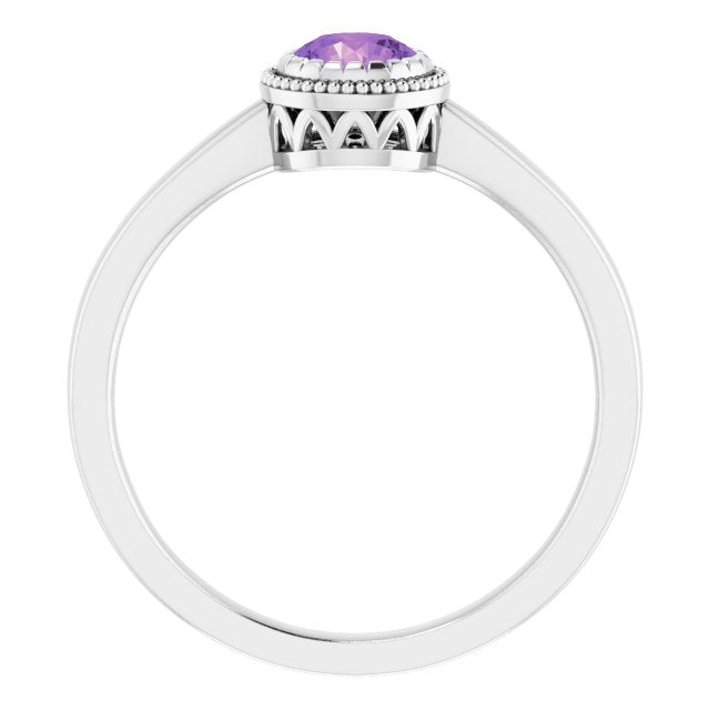 14K White Natural Amethyst Ring