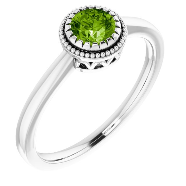 14K White Natural Peridot Ring - Elegant August Birthstone Jewelry