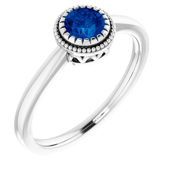 14K White Natural Blue Sapphire Ring - Elegant Birthstone Jewelry