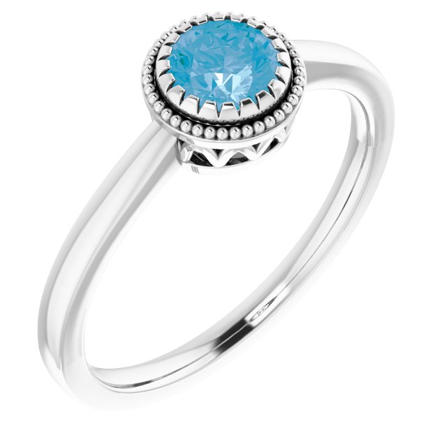 14K White Natural Swiss Blue Topaz Ring
