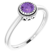 14K White Natural Amethyst Ring