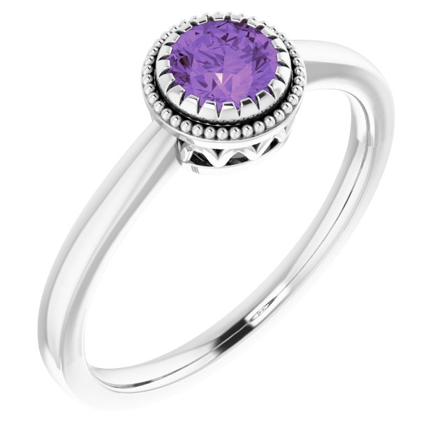 14K White Natural Amethyst Ring