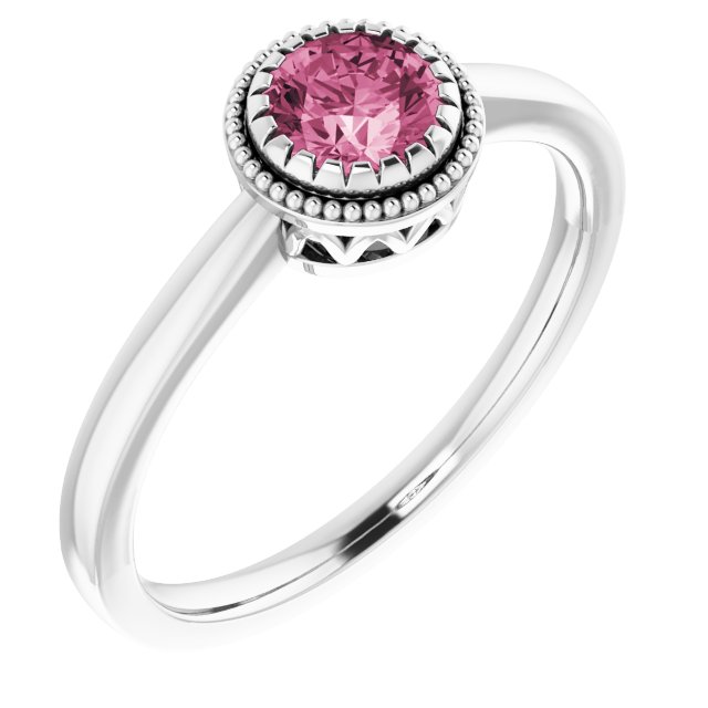 14K White Natural Pink Tourmaline Ring