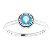 14K White Natural Swiss Blue Topaz Ring
