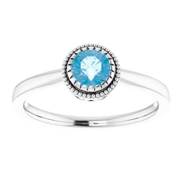 14K White Natural Swiss Blue Topaz Ring