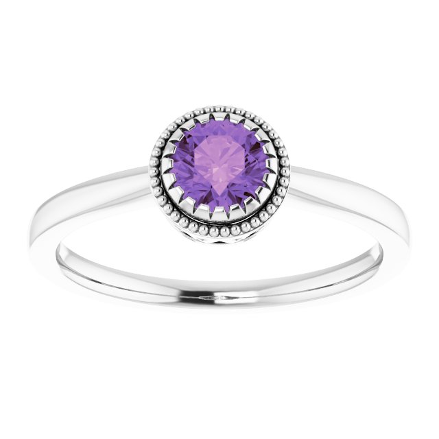 14K White Natural Amethyst Ring