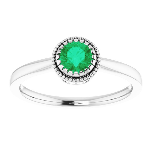 14K White Natural Emerald Ring