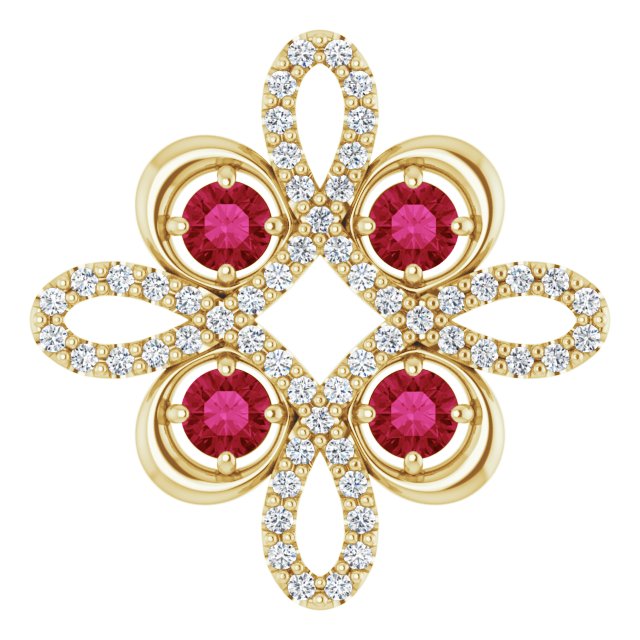 14K Yellow Natural Ruby & 1/6 CTW Natural Diamond Clover Pendant