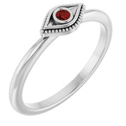 Platinum Natural Mozambique Garnet Stackable Evil Eye Ring