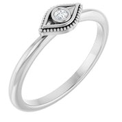 Platinum Natural White Sapphire Stackable Evil Eye Ring