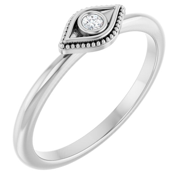 Platinum Natural White Sapphire Stackable Evil Eye Ring
