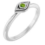 Platinum Natural Peridot Stackable Evil Eye Ring